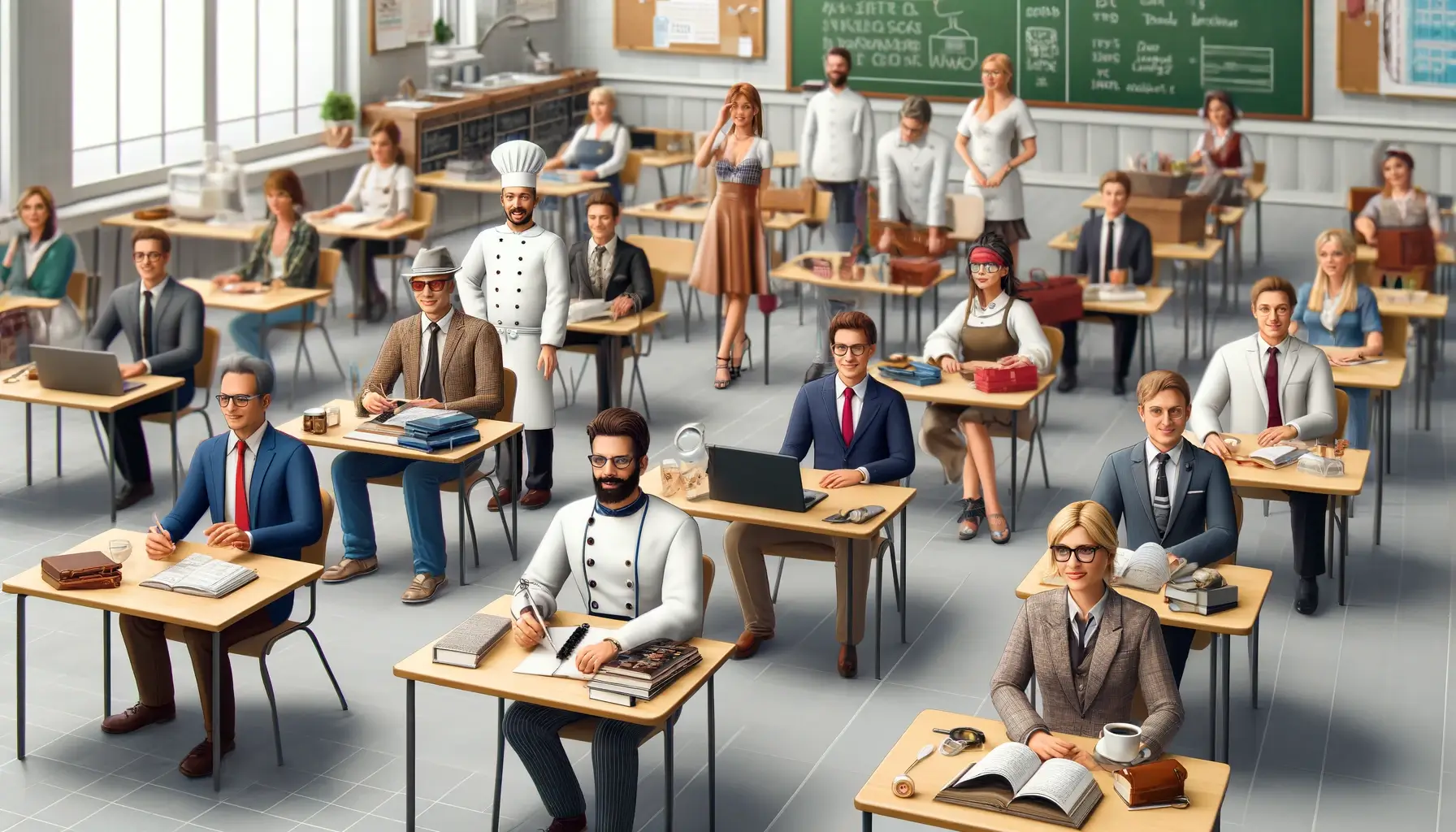 Classroom full of different types of local business owners